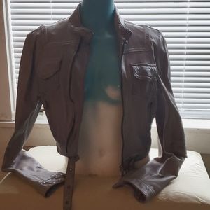 Blur Mara Leather Jacket: chocolate blue grey, size 46